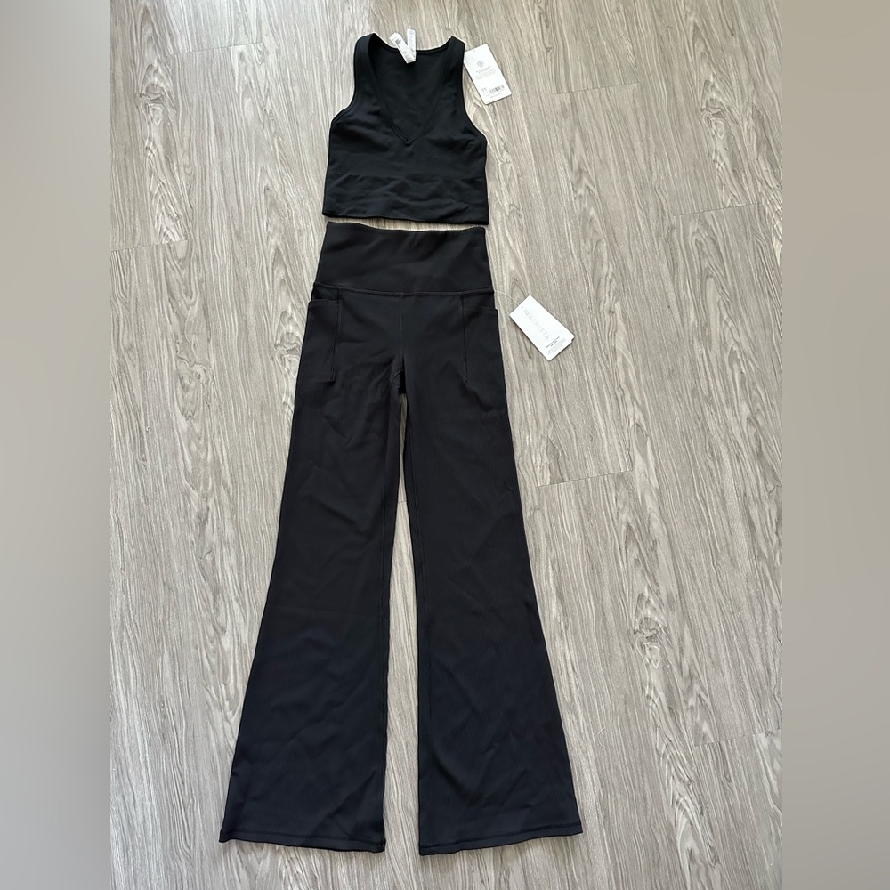 NWT Athleta Black Ribbed Top Pants Set